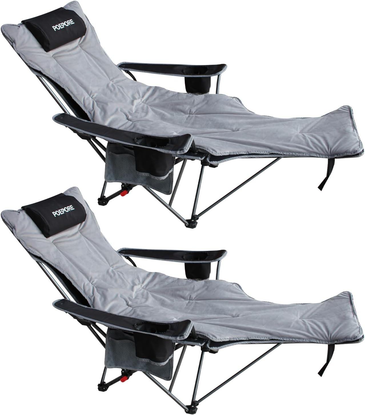 Premium Reclining Outdoor Camping Chair – Adjustable Comfort Seat - Black 2 pack with Cotton Pad