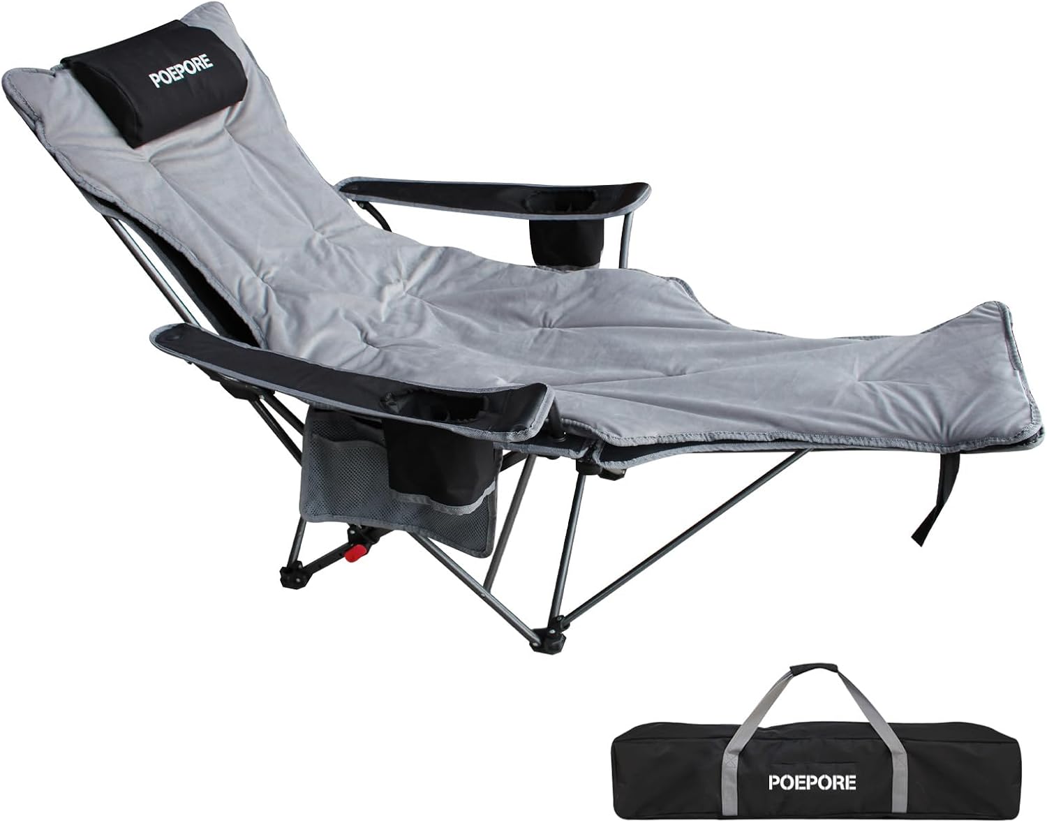 Premium Reclining Outdoor Camping Chair – Adjustable Comfort Seat - Black 1 pack with Cotton Pad