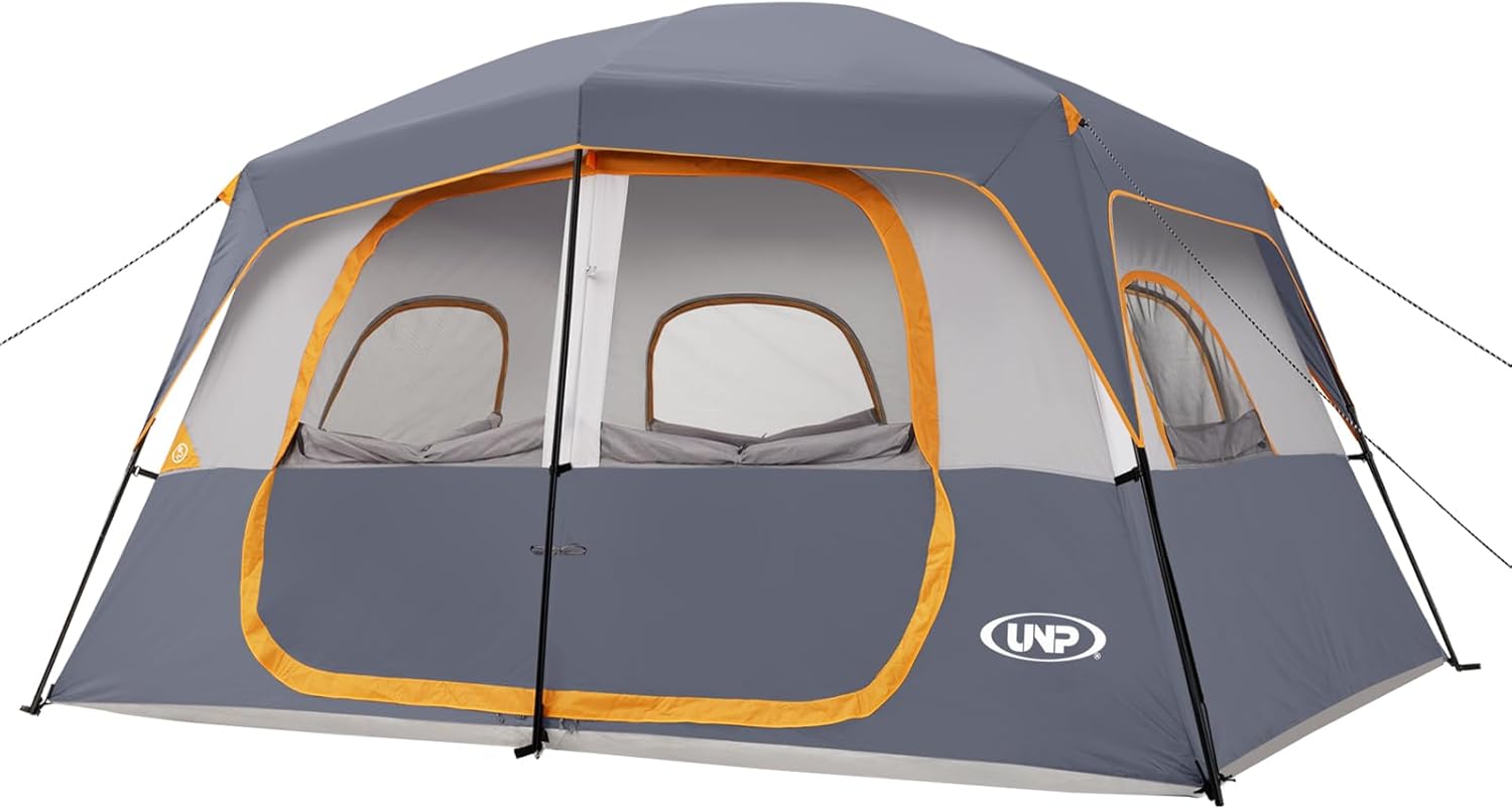 5–8 PERSON FAMILY DOME CAMPING TENT – WATERPROOF OUTDOOR TENT WITH RAINFLY & CARRY BAG - Gray 5-8 Person Tent