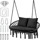 2-Person Hanging Hammock Chair with Cushion – Boho Macrame Swing for Indoor & Outdoor Relaxation