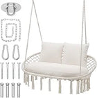 2-Person Hanging Hammock Chair with Cushion – Boho Macrame Swing for Indoor & Outdoor Relaxation