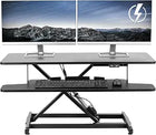 Standing Desk Converter, Height Adjustable Sit to Stand Desk Riser, Manual & Electric Dual Monitor Laptop Workstation with Wide Keyboard Tray