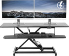 Standing Desk Converter, Height Adjustable Sit to Stand Desk Riser, Manual & Electric Dual Monitor Laptop Workstation with Wide Keyboard Tray