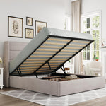 Lift-Up Storage Bed Frame with Upholstered Wingback Headboard