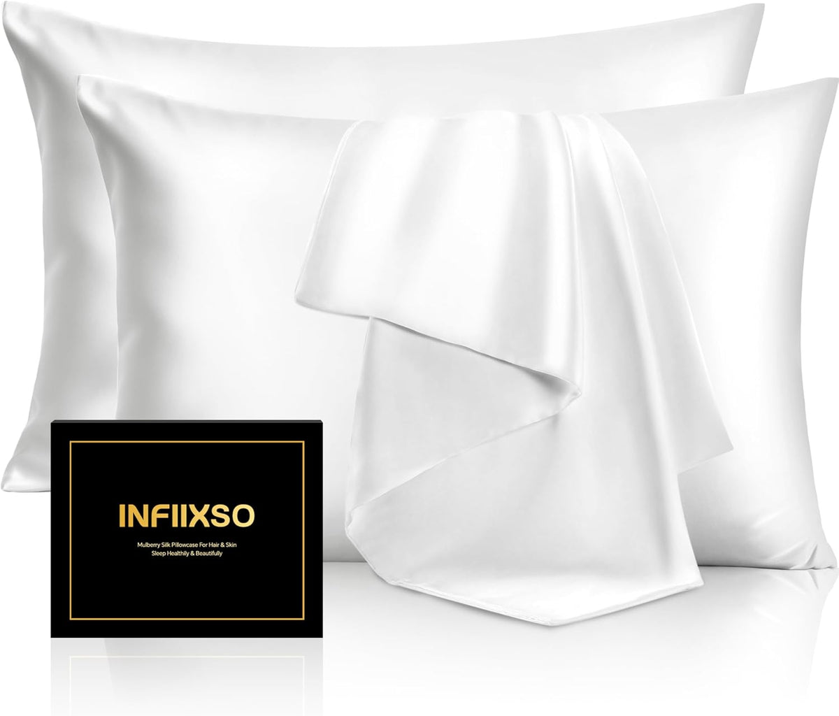 Satin & Silk Pillowcases, Set of 2 – Standard, Queen & King - Standard (20" x 26") / Silk - White