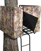 Hunting Tree Stand Blinds Cover 142" x 35" Extra Large Camouflage Universal Tree Stand Blinds Realistic Forest Camo Treestand Cover with Zipper for Deer Elk Hunting, Frames Not Included