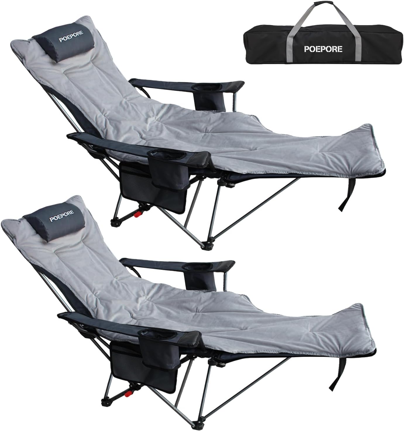 Premium Reclining Outdoor Camping Chair – Adjustable Comfort Seat - Grey 2 pack with Cotton Pad