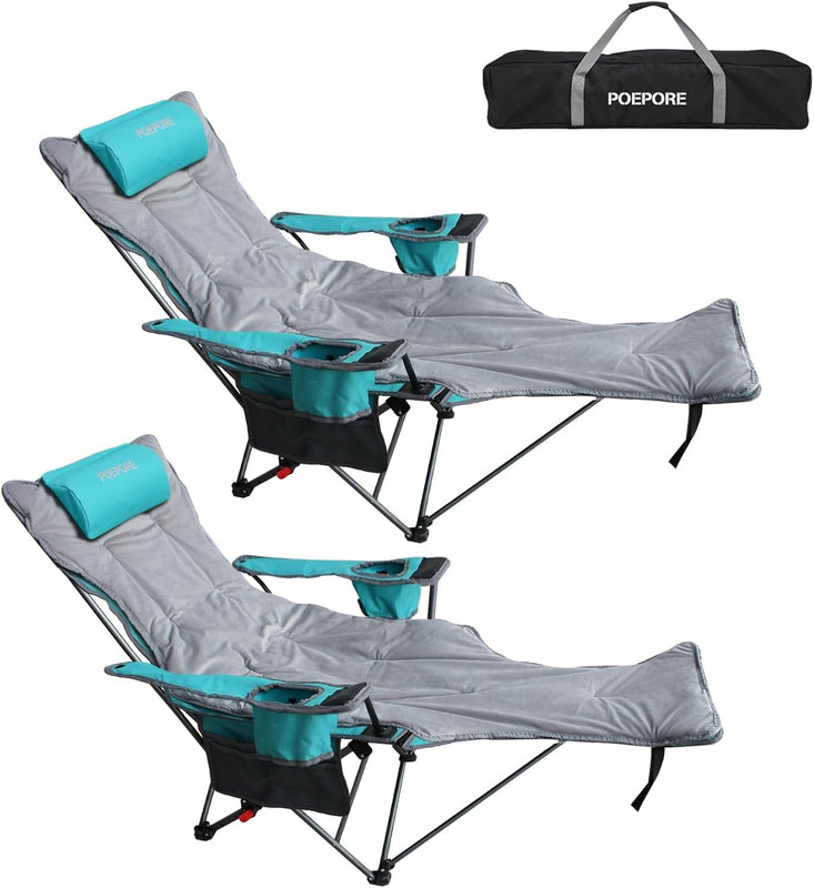 Premium reclining camping chair with footrest and headrest- 4-position adjustable recline