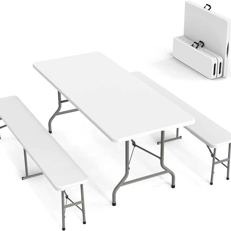 6 Ft Folding Picnic Table with 2 Benches (3-Piece Set)
