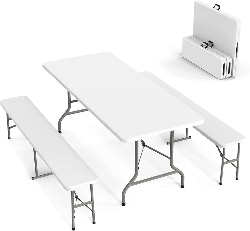 6 Ft Folding Picnic Table with 2 Benches (3-Piece Set)