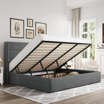 Lift-Up Storage Bed Frame with Upholstered Wingback Headboard