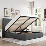 Lift-Up Storage Bed Frame with Upholstered Wingback Headboard