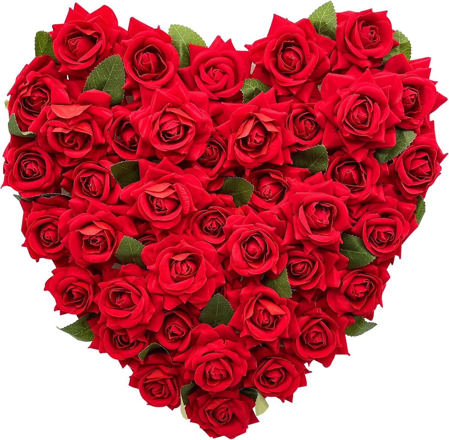 Valentine's Day Wreath for Front Door – Heart Shaped & Traditional Wreath with Red Rose, Berries & Eucalyptus Greenery, Farmhouse Wall Home Porch Decor - Red 12" Rose Heart Valentine’s Wreath