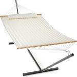 Outdoor Double Hammock with Stand for 2 – Heavy Duty Steel Frame, Pillow Included