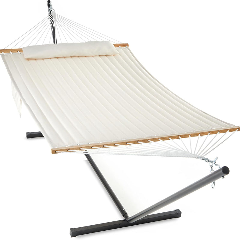 Outdoor Double Hammock with Stand for 2 – Heavy Duty Steel Frame, Pillow Included