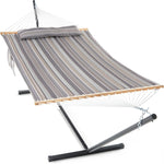 Outdoor Double Hammock with Stand for 2 – Heavy Duty Steel Frame, Pillow Included