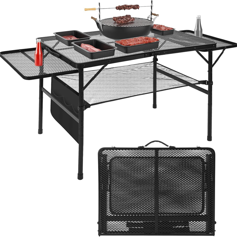 Foldable Camping Grill Table with Aluminum Frame & Adjustable Height