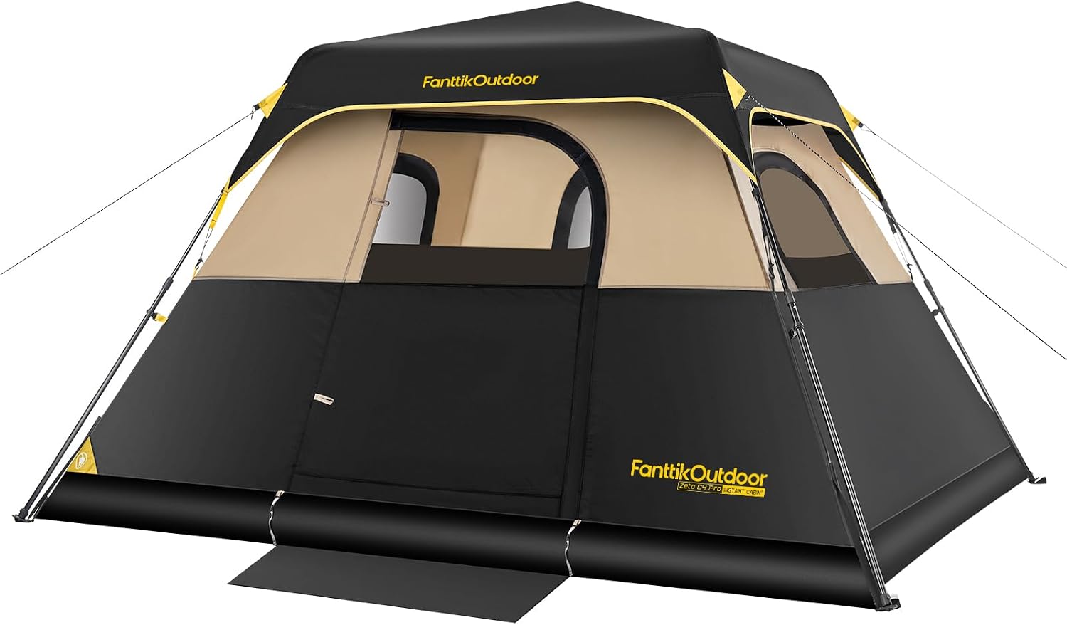 4-6 PERSON INSTANT CABIN CAMPING TENT – WATERPROOF FAMILY TENT WITH RAINFLY & CARRY BAG - Khaki 4-Person Cabin Tent