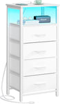 LED NIGHTSTAND WITH CHARGING STATION – TALL BEDSIDE TABLE WITH STORAGE DRAWERS - Media 1