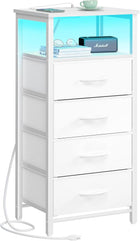 LED NIGHTSTAND WITH CHARGING STATION – TALL BEDSIDE TABLE WITH STORAGE DRAWERS