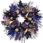 HALLOWEEN WREATH WITH LIGHTS FOR FRONT DOOR – PRE-LIT PUMPKIN, WITCH & GOTHIC PORCH DÉCOR - Media 1