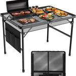 Foldable Camping Grill Table with Aluminum Frame & Adjustable Height