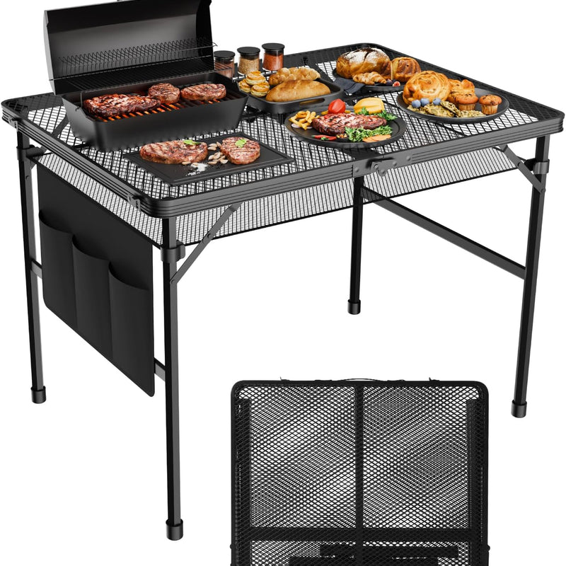 Foldable Camping Grill Table with Aluminum Frame & Adjustable Height