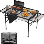 Foldable Camping Grill Table with Aluminum Frame & Adjustable Height