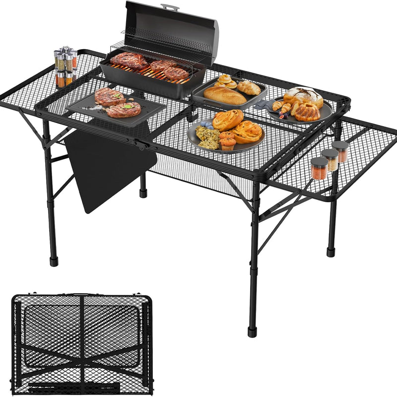 Foldable Camping Grill Table with Aluminum Frame & Adjustable Height