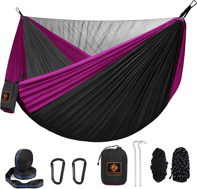 DOUBLE CAMPING HAMMOCK WITH REVERSIBLE BUG NET – 2 PERSON, 660 LB