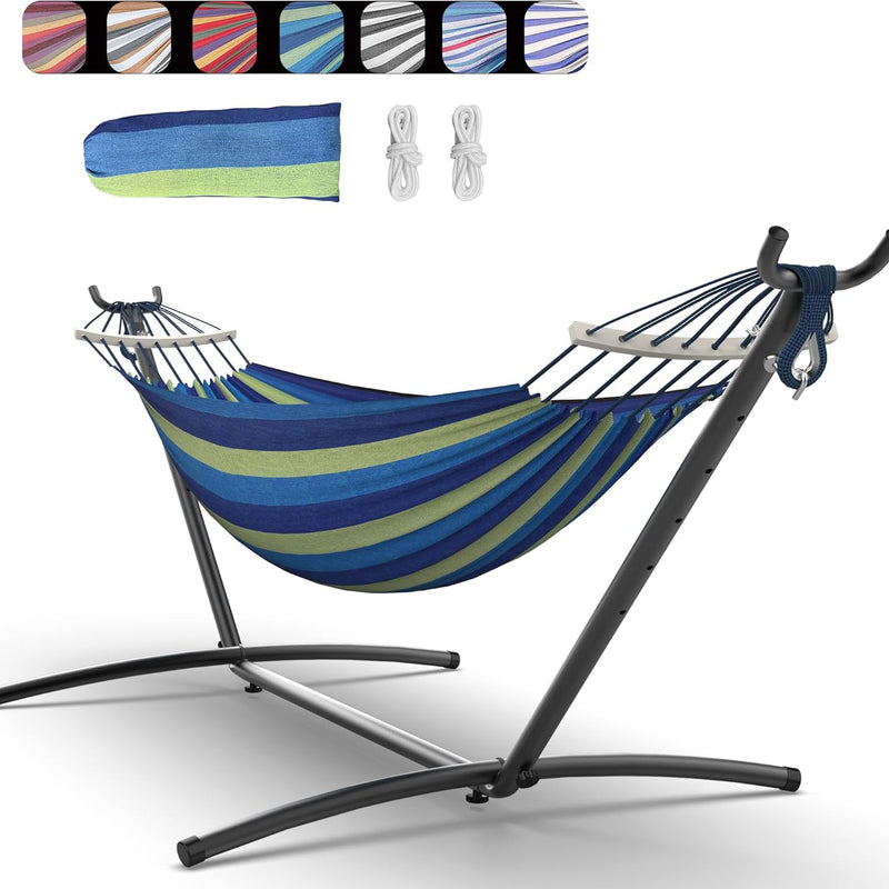 Double Hammock with Stand – Portable, Adjustable, 600 lb Capacity, Indoor & Outdoor
