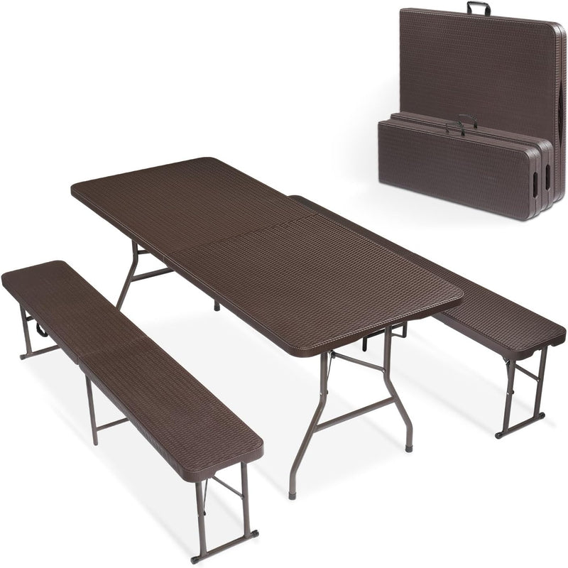 6 Ft Folding Picnic Table with 2 Benches (3-Piece Set)