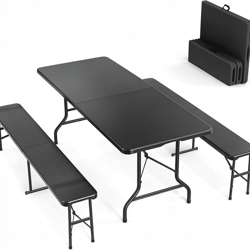 6 Ft Folding Picnic Table with 2 Benches (3-Piece Set)
