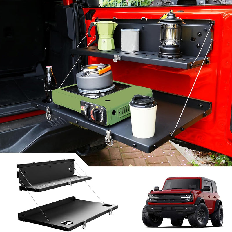Foldable Tailgate Table for Ford Bronco & Jeep Wrangler – Rear Door Fold-Down Storage Shelf