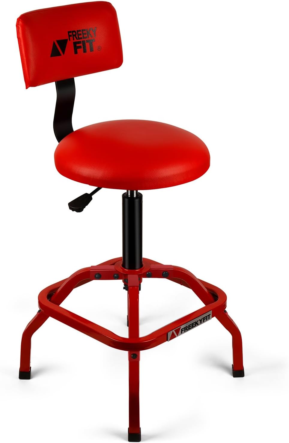 Adjustable Shop Stool with Backrest - Workbench Stool for Garage & Workshop, Swivel Bar Stool with Back Support, Padded Mechanic Stool - Red 300 lb Adjustable Swivel Shop Stool with Backrest