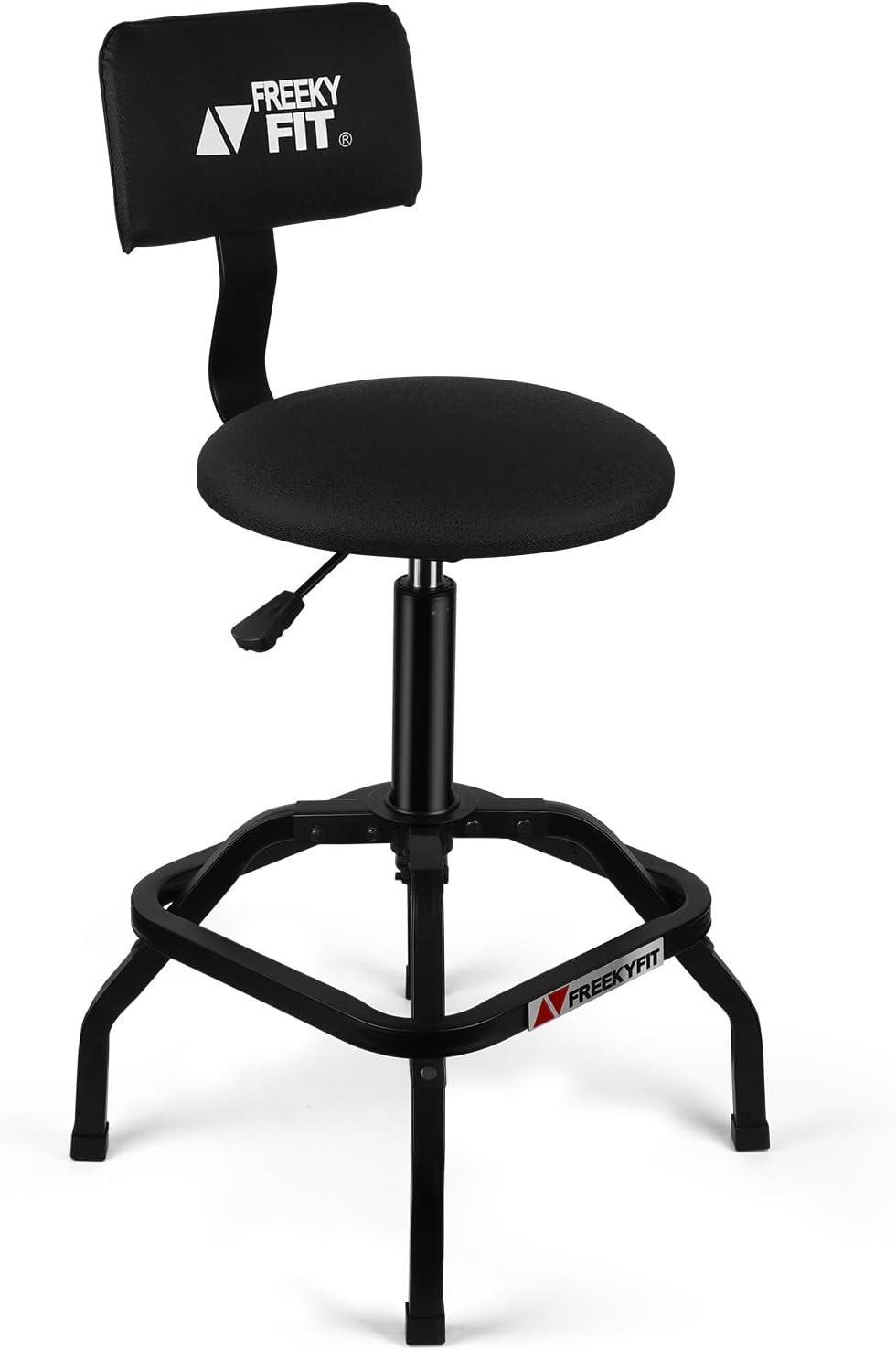 Adjustable Shop Stool with Backrest - Workbench Stool for Garage & Workshop, Swivel Bar Stool with Back Support, Padded Mechanic Stool - Black 300 lb Adjustable Swivel Shop Stool with Backrest