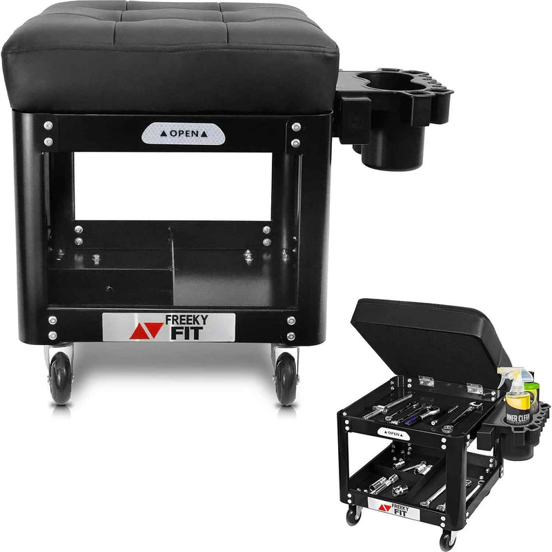 Rolling Mechanic Stool with Tool Tray - Creeper Seat with Wheels for Garage & Shop, Rolling Work Stool with Wheels for Mechanics, Auto Repair Workshop
