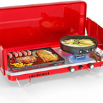 PORTABLE PROPANE CAMPING STOVE – 2 & 3 BURNER OUTDOOR STOVE WITH GRILL & WIND PROTECTION