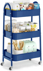 3-TIER ROLLING UTILITY CART – METAL STORAGE ORGANIZER WITH LOCKABLE WHEELS