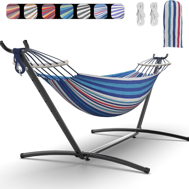 Double Hammock with Stand – Portable, Adjustable, 600 lb Capacity, Indoor & Outdoor