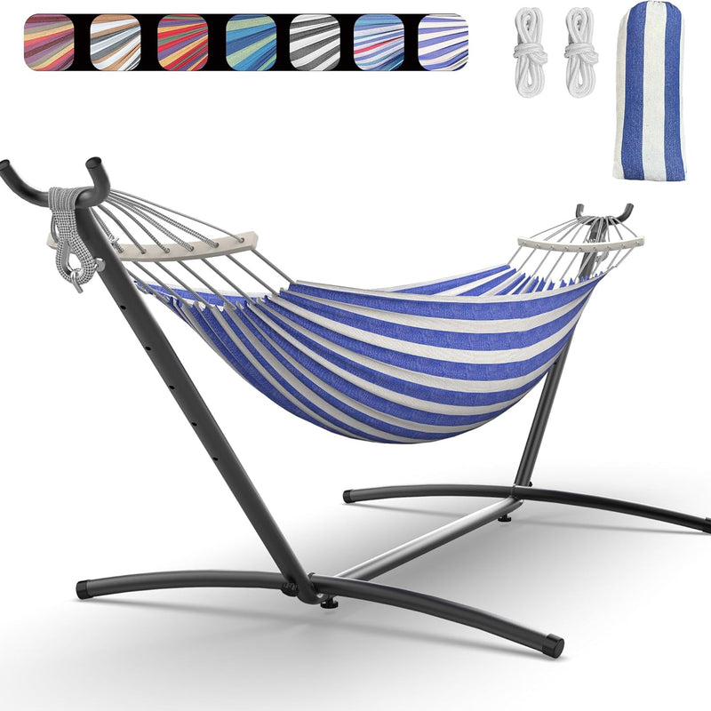 Double Hammock with Stand – Portable, Adjustable, 600 lb Capacity, Indoor & Outdoor