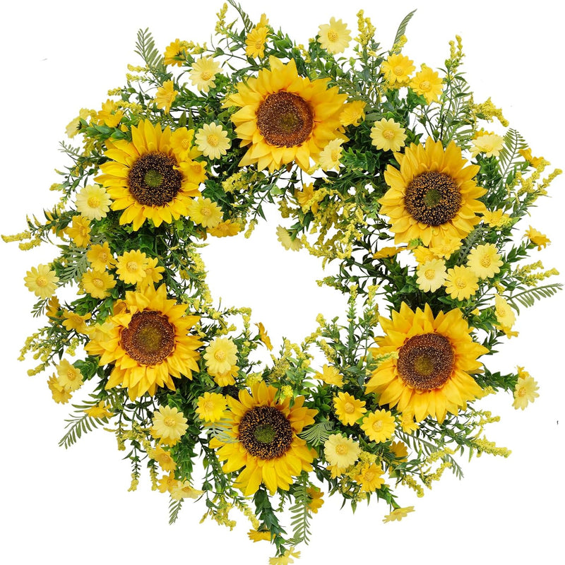 Sunflower Wreath for Front Door – Summer Floral Porch Décor