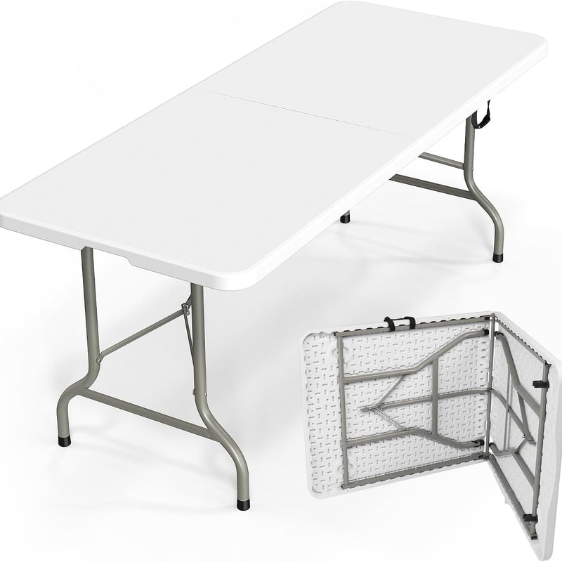 6 Ft Folding Camping Table – Portable Indoor/Outdoor Table with Waterproof HDPE Top