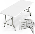 6 FT FOLDING CAMPING TABLE – PORTABLE INDOOR OUTDOOR TABLE WITH WATERPROOF HDPE TOP & CARRY HANDLE
