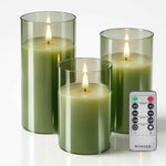 Flameless Candles with Remote & Timer – Glass Pillar Set of 3