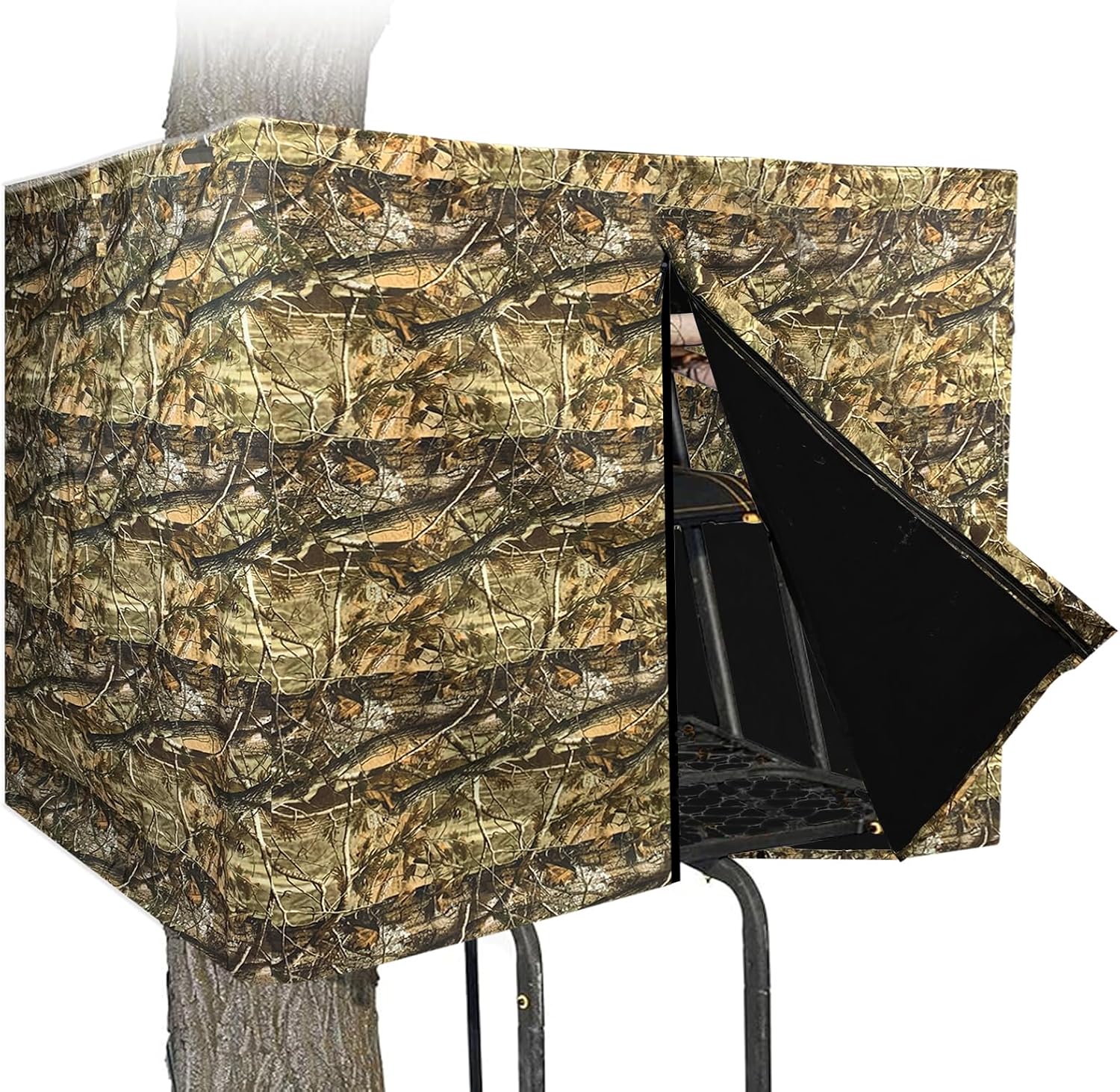 Hunting Tree Stand Blinds Cover 142" x 35" Extra Large Camouflage Universal Tree Stand Blinds Realistic Forest Camo Treestand Cover with Zipper for Deer Elk Hunting, Frames Not Included - 138" x 35.4" Camouflage 2-Person