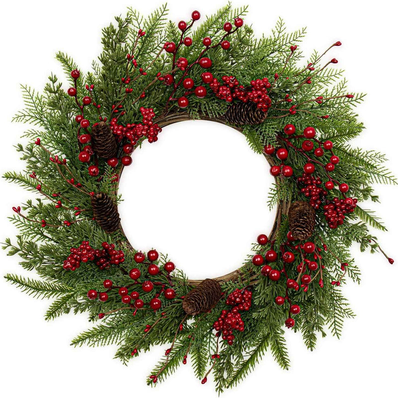 CHRISTMAS BERRY WREATH FOR FRONT DOOR – WINTER PINE HOLIDAY DÉCOR