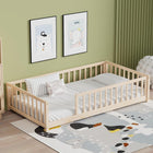 Montessori Floor Bed with Fence & Door, Wood & MDF, Safe color & stain for kids