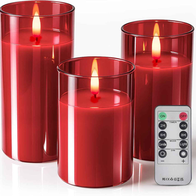 Flameless Candles with Remote & Timer – Glass Pillar Set of 3