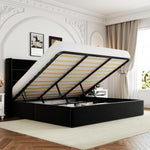 Lift-Up Storage Bed Frame with Upholstered Wingback Headboard